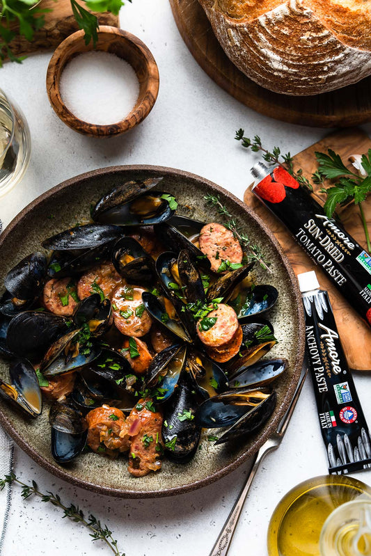 Sun-Dried Tomato Mussels & Sausage