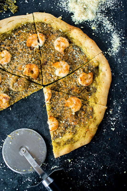 Pesto and Shrimp Pizza